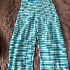 Light blue straight leg pants with white stripes